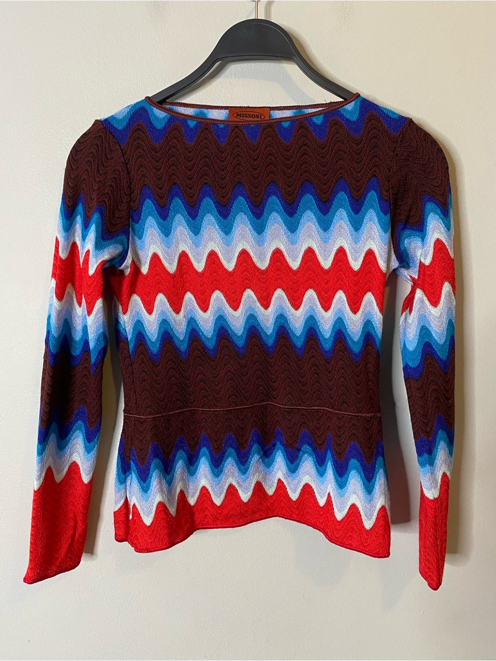 Missoni Chevron Wool Blend Lightweight Knit Long Sleeve